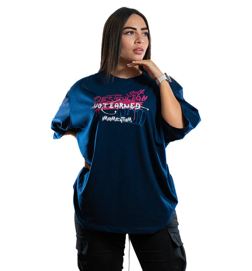 CAMISETA OVERSIZE AZUL DESTRUCTION DAMA